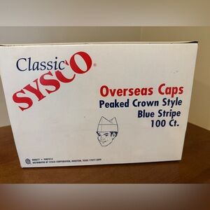 Classic SYSCO Overseas Chef Caps with Blue Stripe